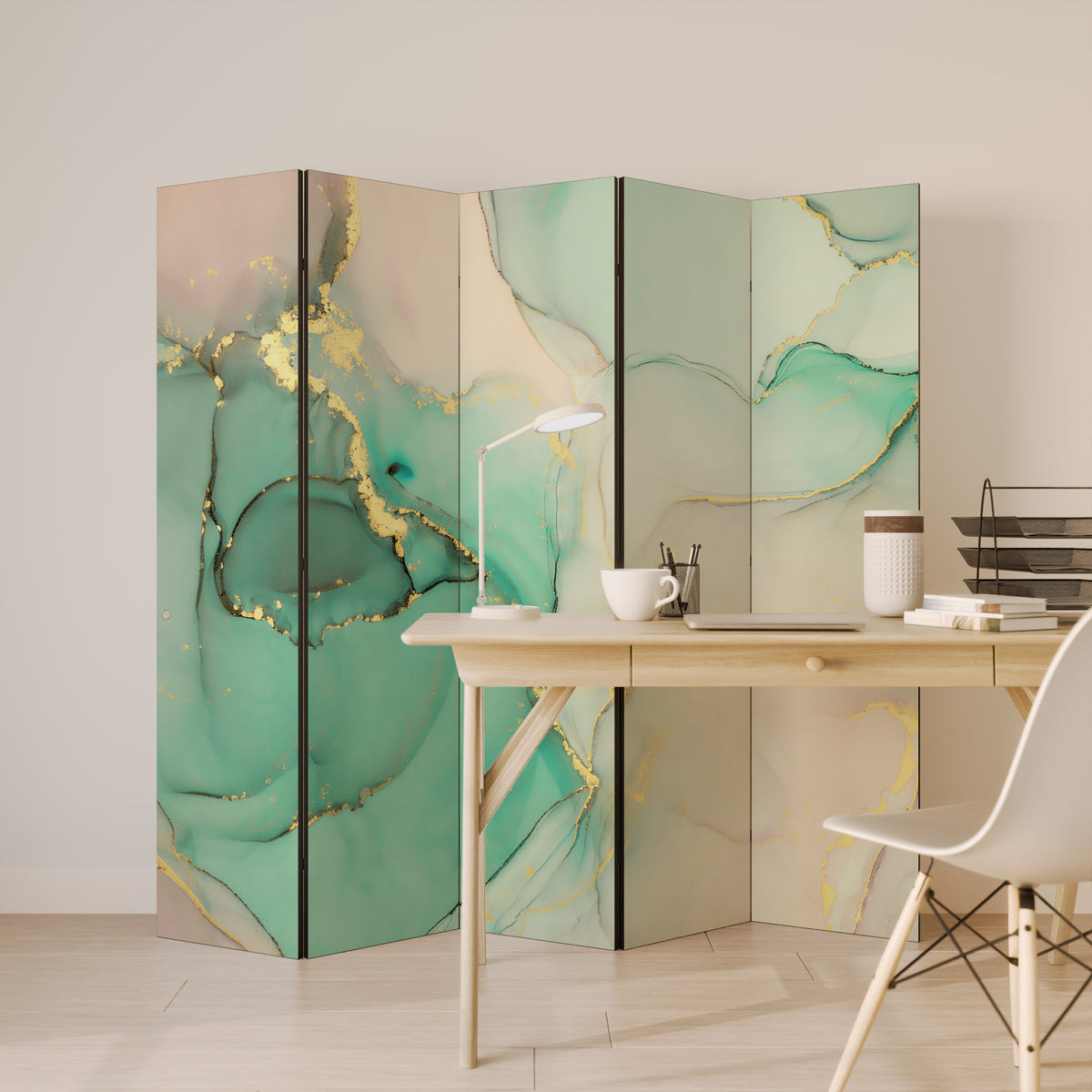 MARBLEIZED MYSTIQUE Biombo de 5 paneles