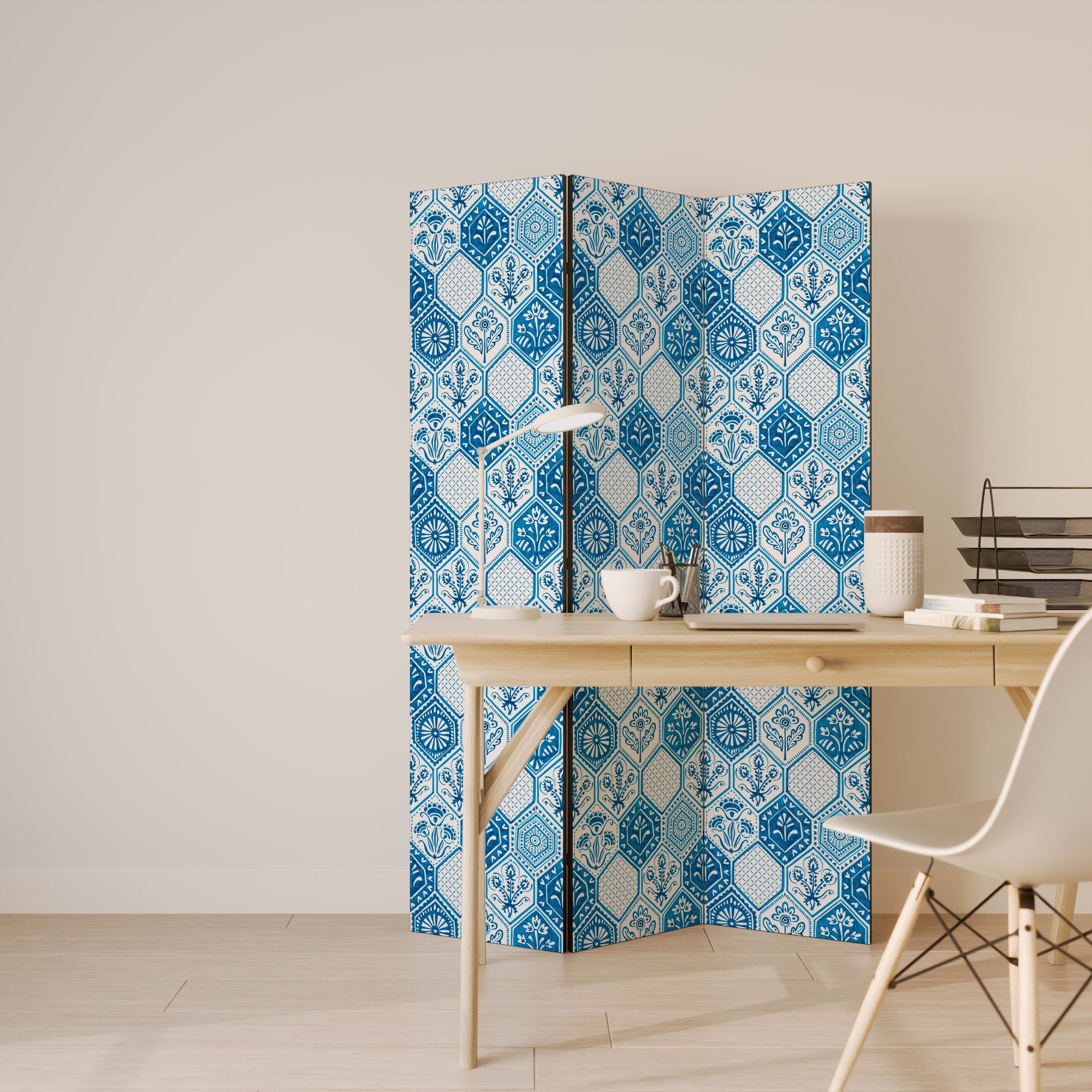 AQUATIC HEXAGON DREAM Dekorativ rumsavdelare – 3 paneler