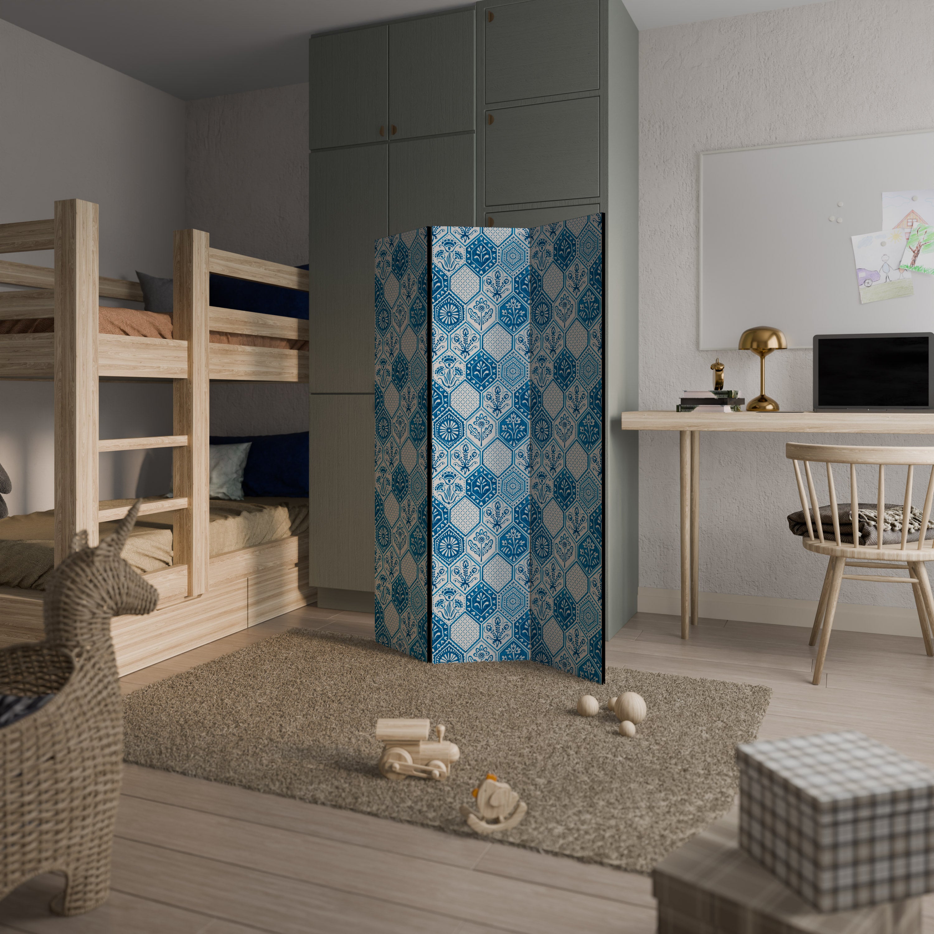 AQUATIC HEXAGON DREAM Dekorativ rumsavdelare – 3 paneler