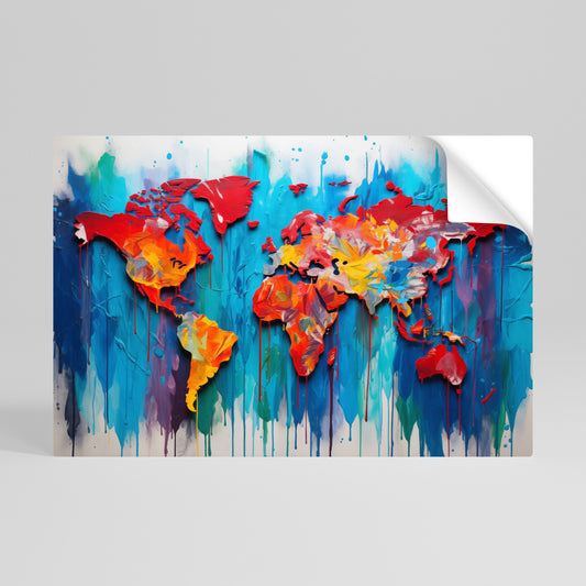 COLORFUL WORLD MAP Vodorovný samolepicí plakát