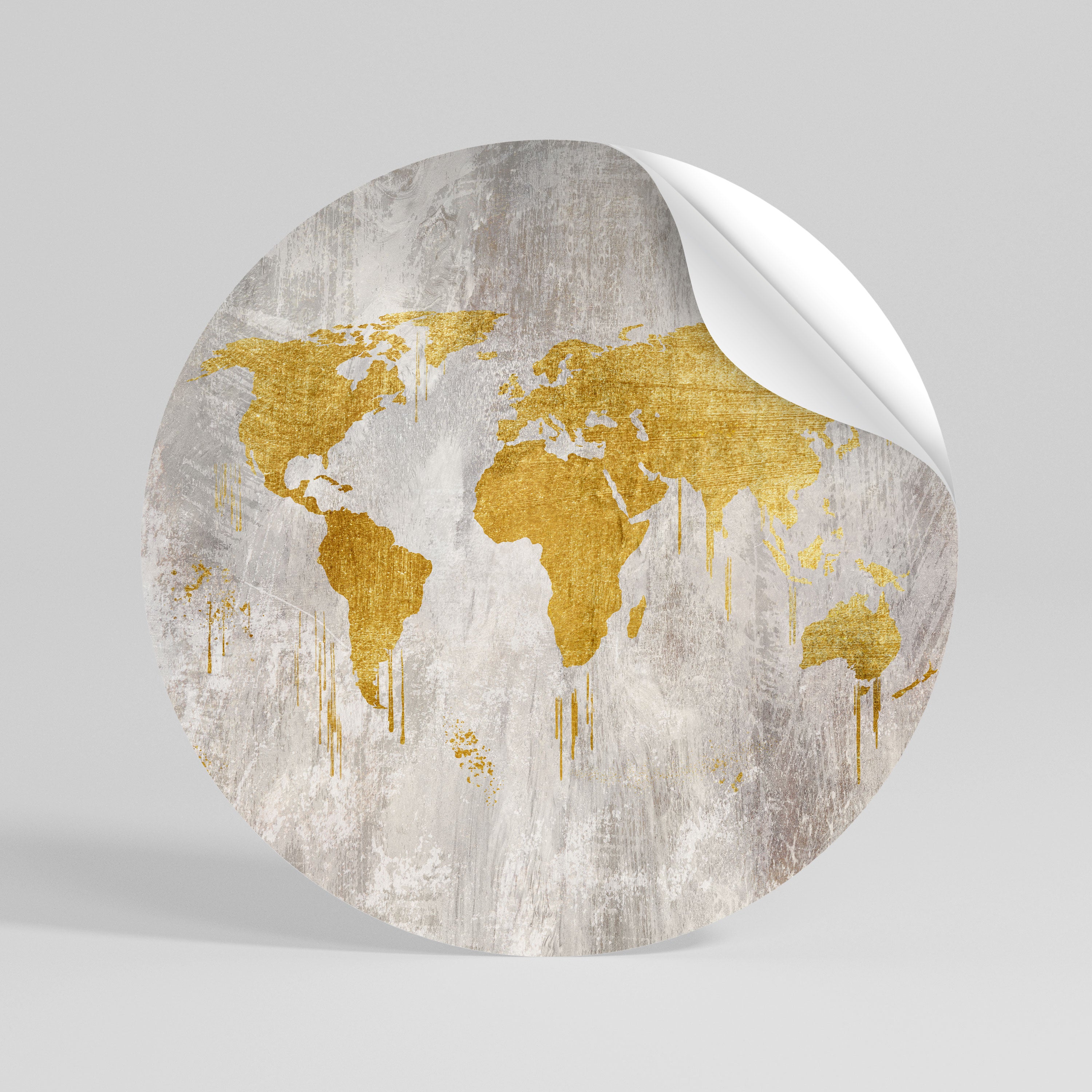 METALLIC WORLDVIEW MAP Runder Wandsticker zum Abziehen und Aufkleben