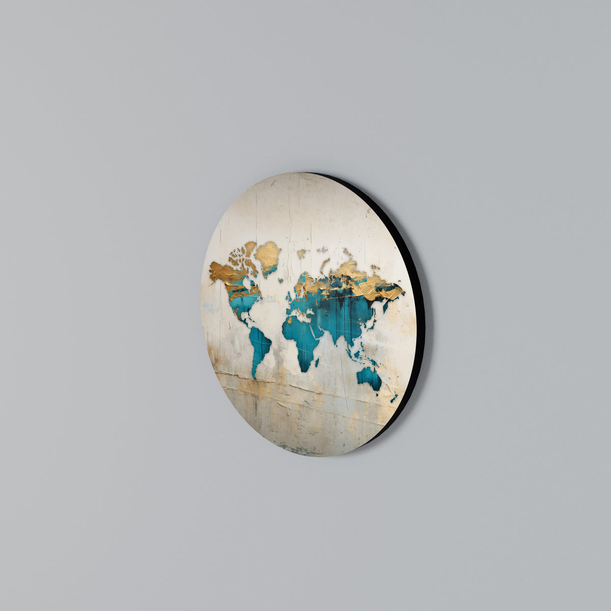 AZURE GILDED MAP Round Wall Art