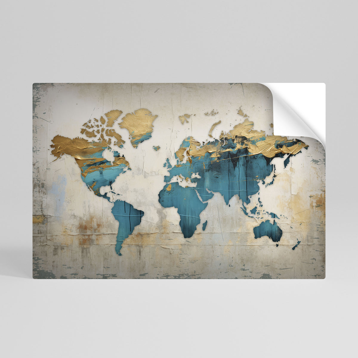 AZURE GILDED MAP Póster Autocolante Horizontal