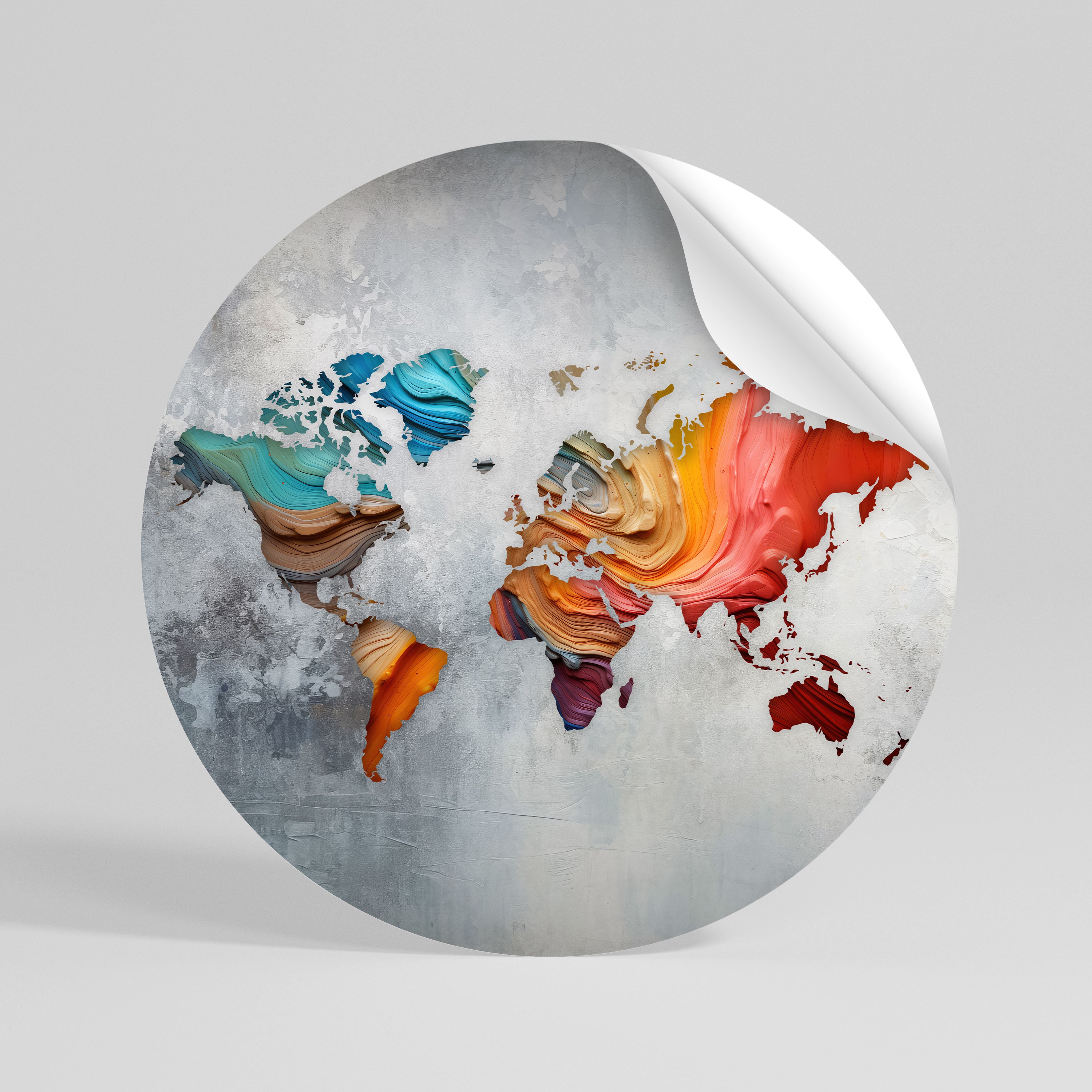 PAINTED CONTINENTS Runder Wandsticker zum Abziehen und Aufkleben
