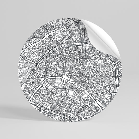 PARIS TOWN PLAN Peel and Stick Round Sticker