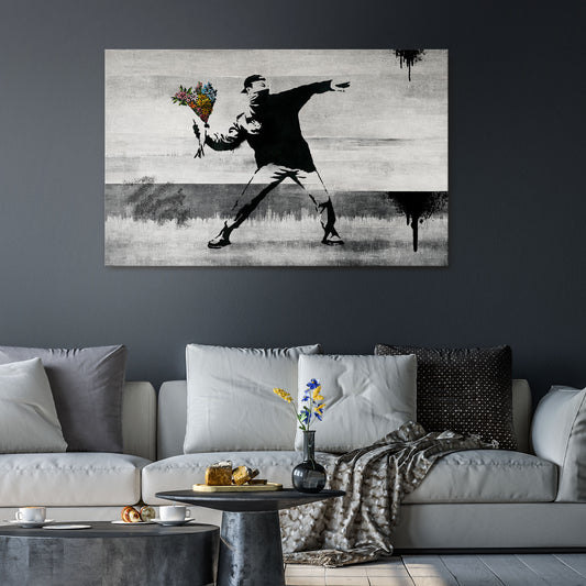 FLOWER BOMBER (BANKSY) Horizontal Canvas Print