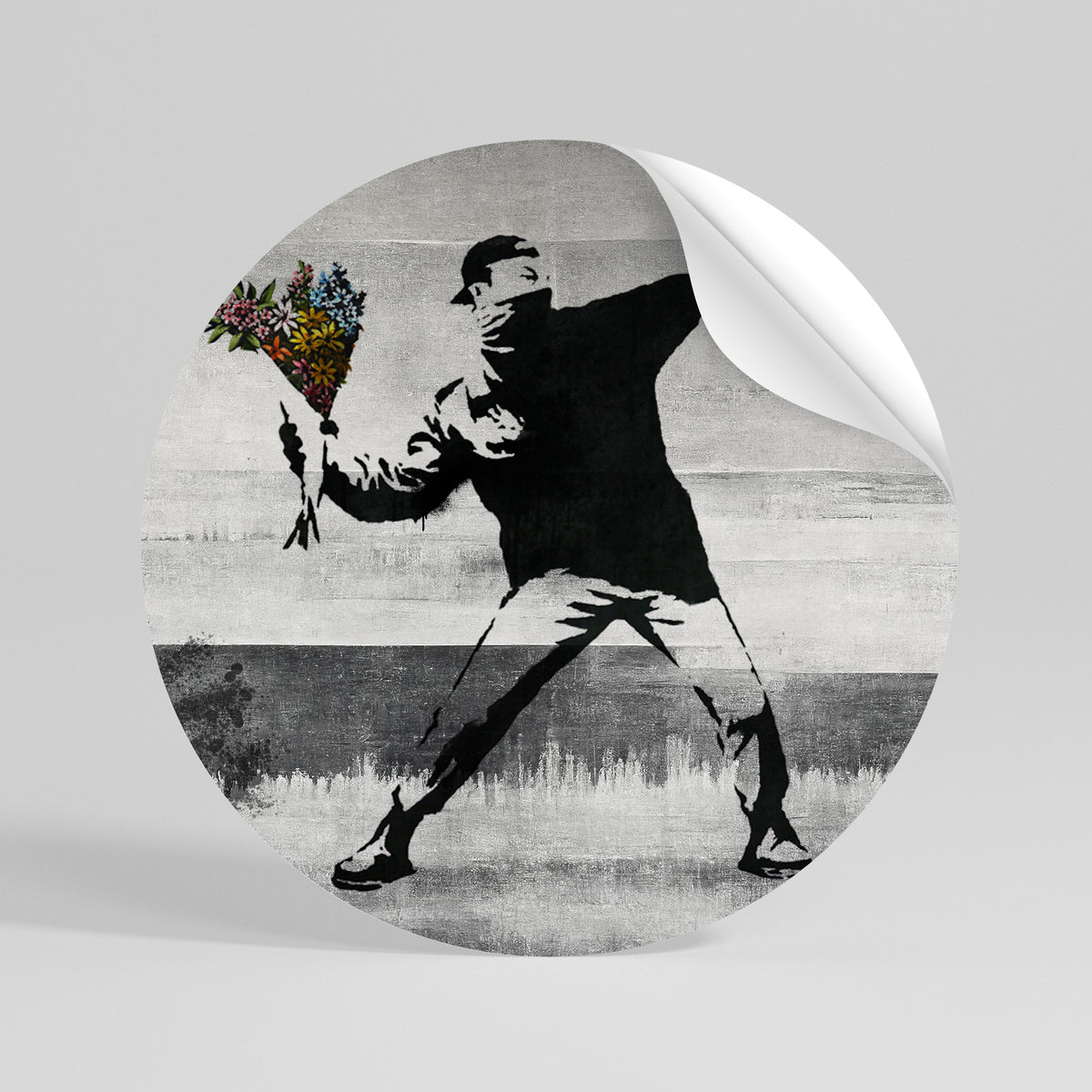 FLOWER BOMBER (BANKSY) Adesivo rotondo riposizionabile