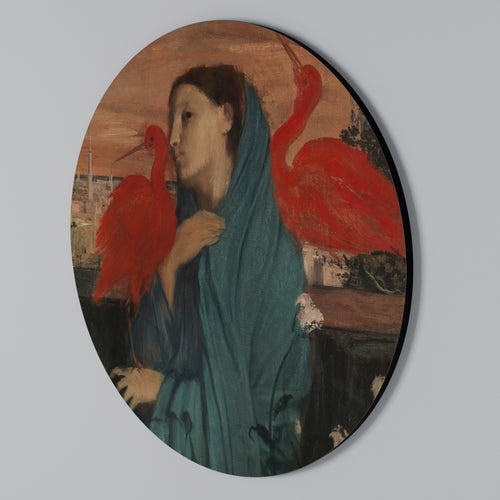 YOUNG WOMAN WITH IBIS Στρογγυλός πίνακας ζωγραφικής