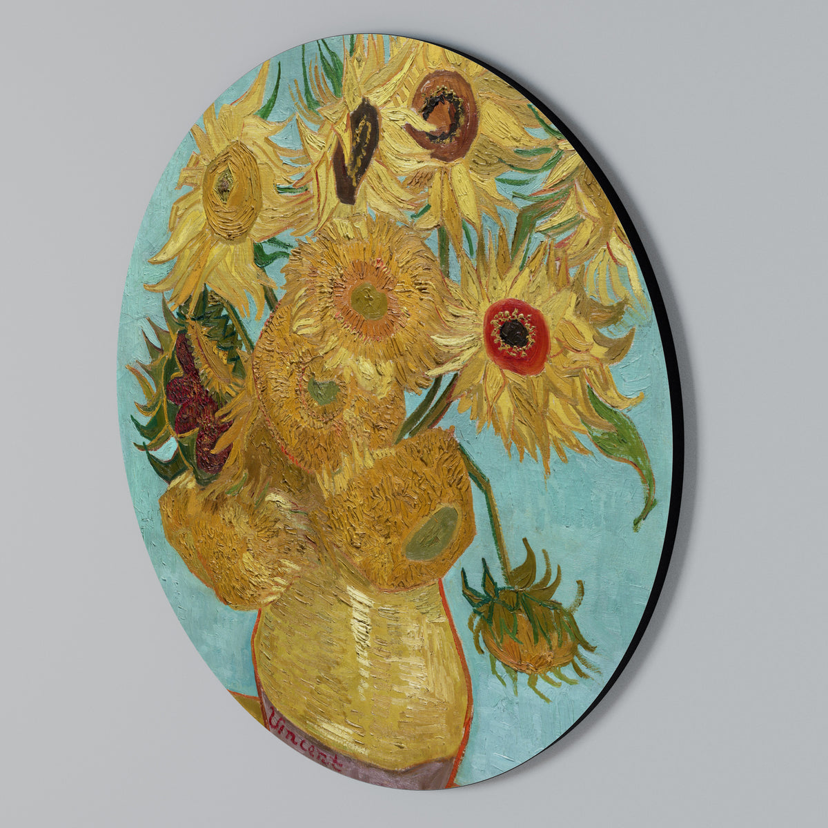 VASE WITH TWELVE SUNFLOWERS Kulatá nástěnná dekorace