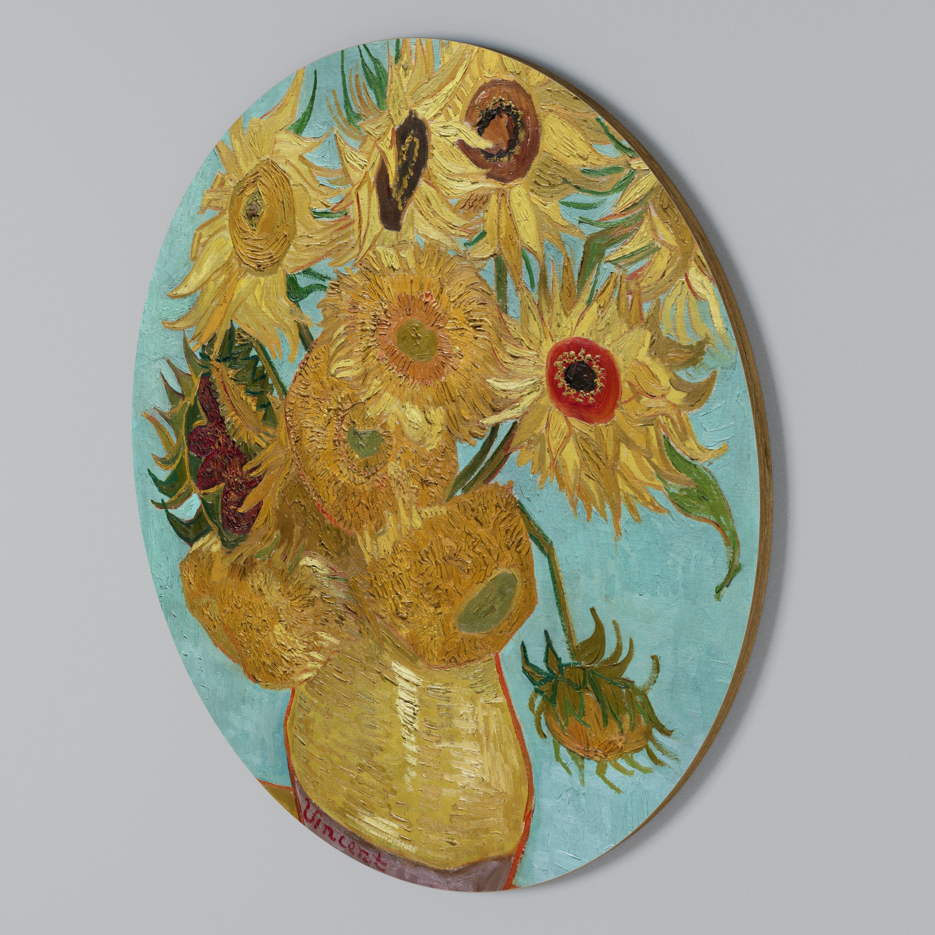 VASE WITH TWELVE SUNFLOWERS Arte de pared redondo