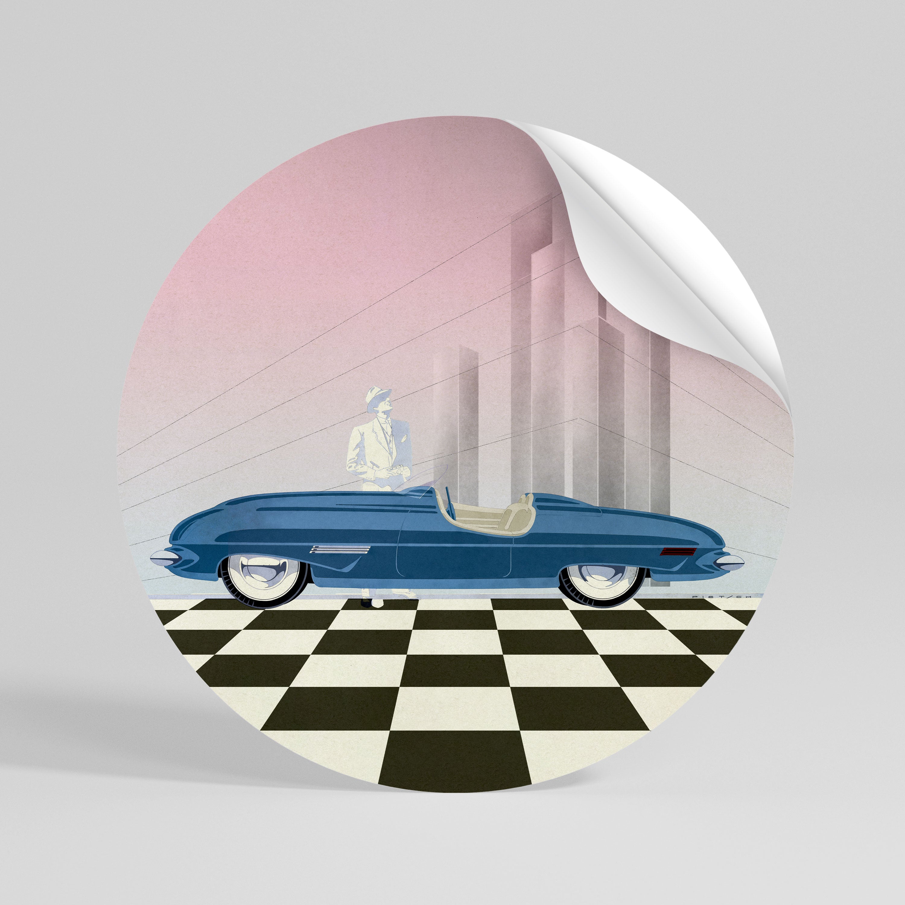 BLUE ROADSTER Αυτοκόλλητη Αφίσα στρογγυλή