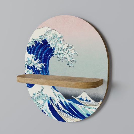 THE GREAT WAVE Oval Art Shelf In Oak Effect