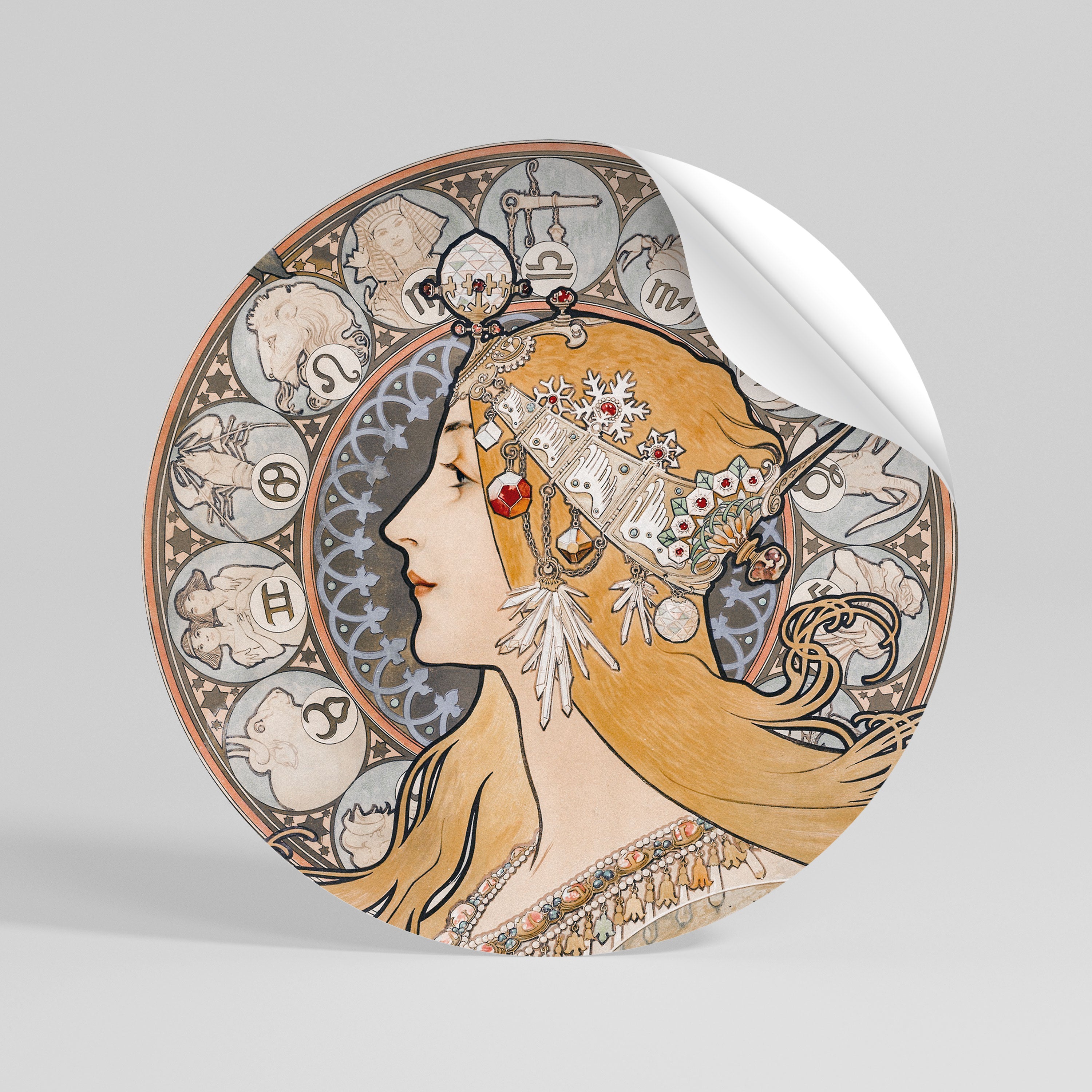 ZODIAQUE OR LA PLUME Αυτοκόλλητη Αφίσα στρογγυλή