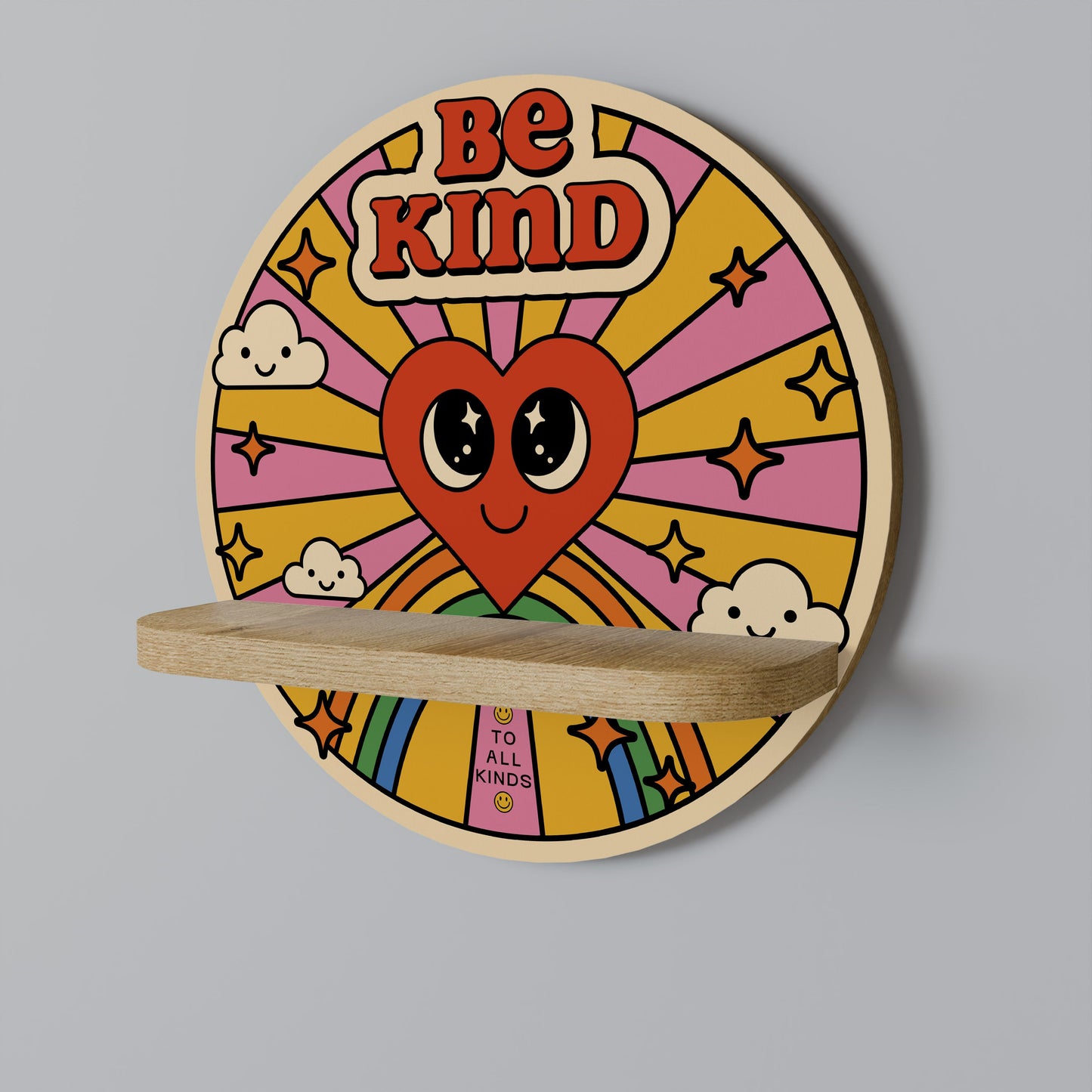 BE KIND Round Art Shelf In Oak Effect