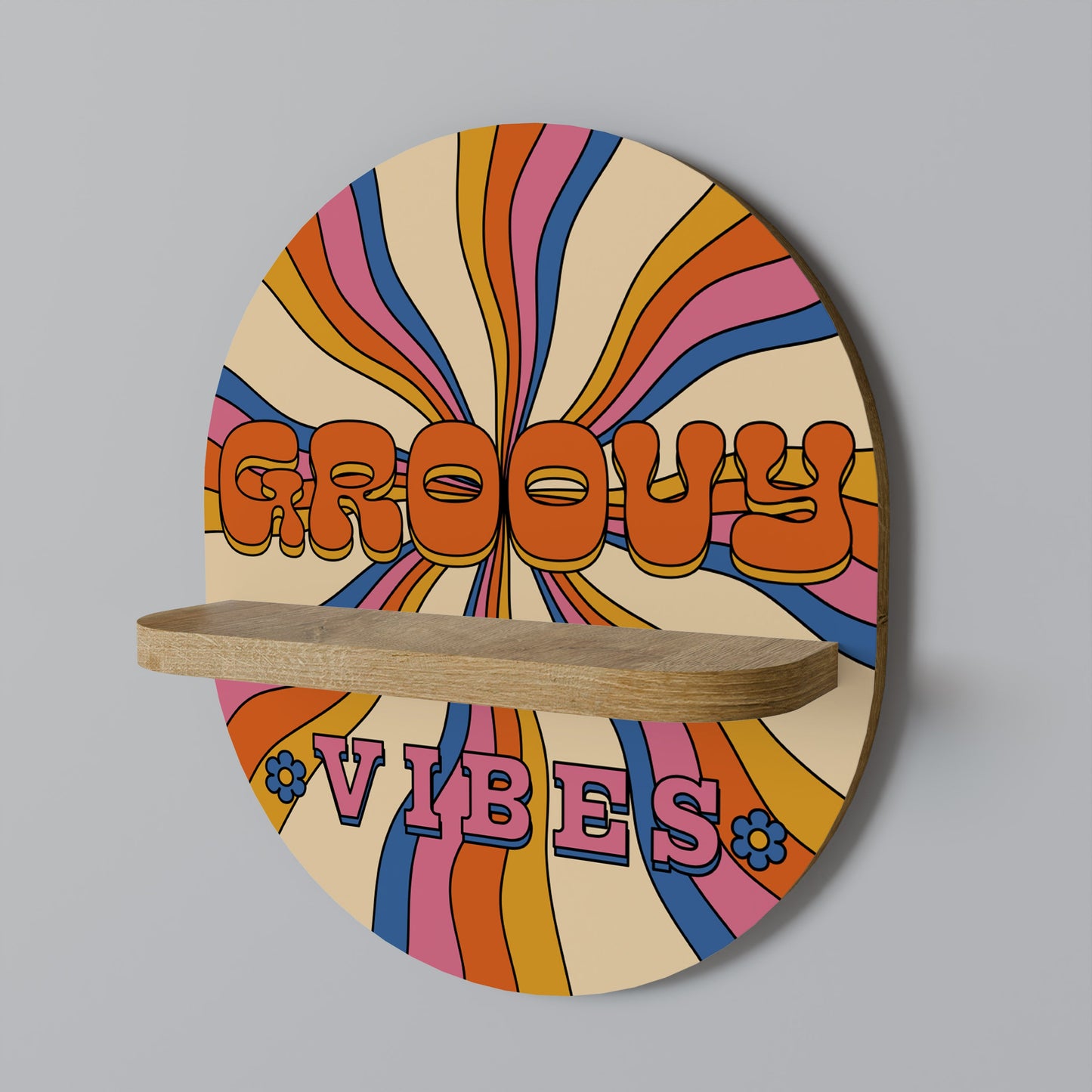 RADIANT GROOVY VIBES Oval Art Shelf In Oak Effect