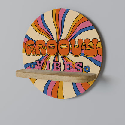 RADIANT GROOVY VIBES Round Art Shelf In Oak Effect