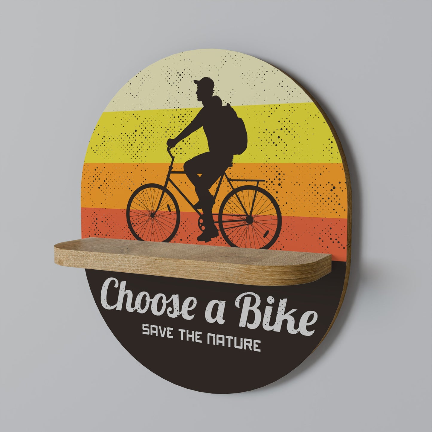 CHOOSE A BIKE Oval Art Shelf In Oak Effect