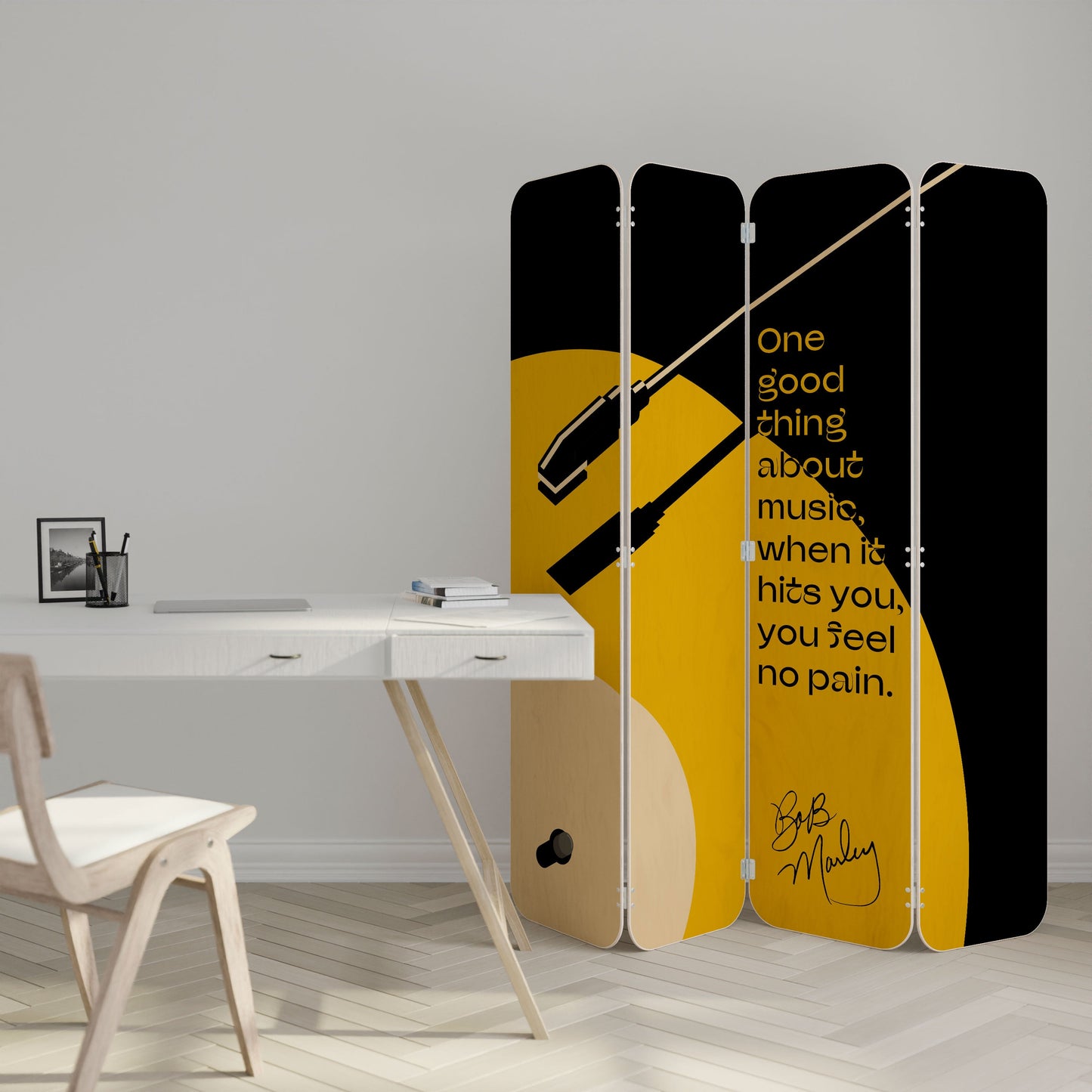 MUSIC - NO PAIN 4-Panel Plywood Room Divider