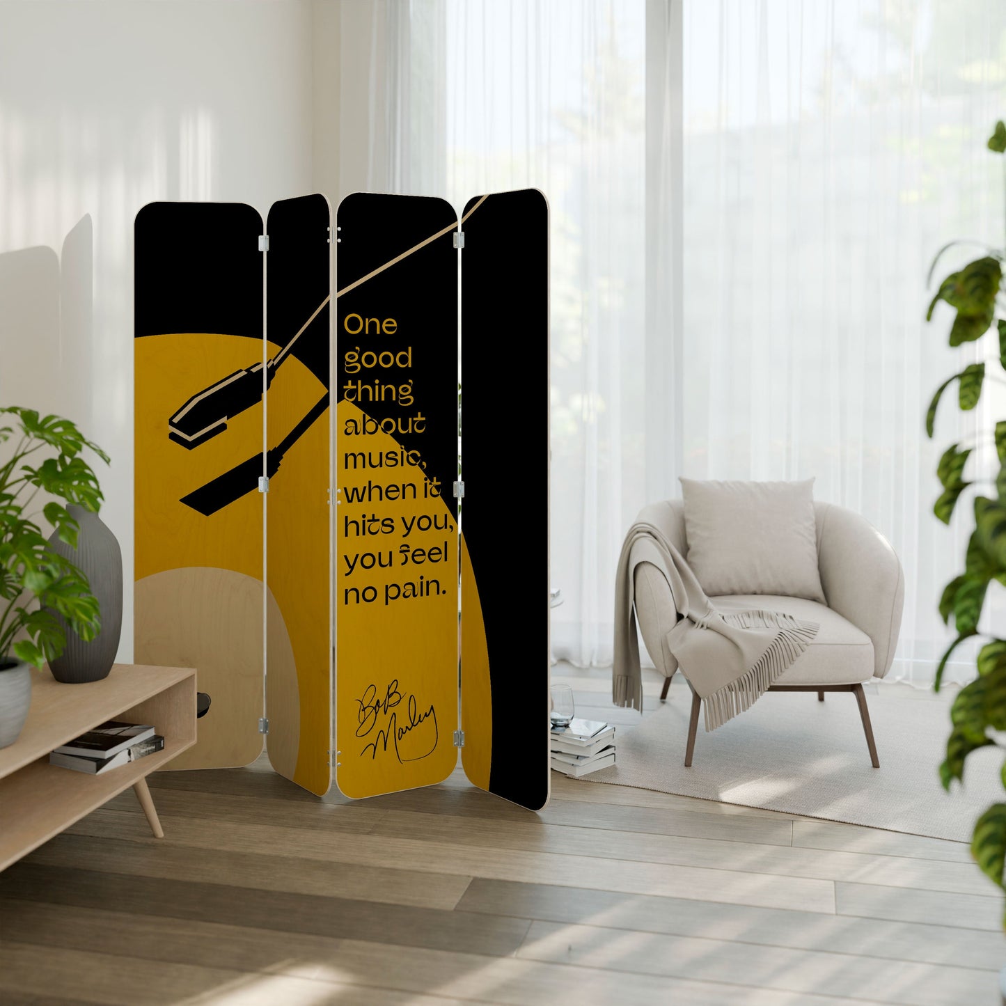 MUSIC - NO PAIN 4-Panel Plywood Room Divider