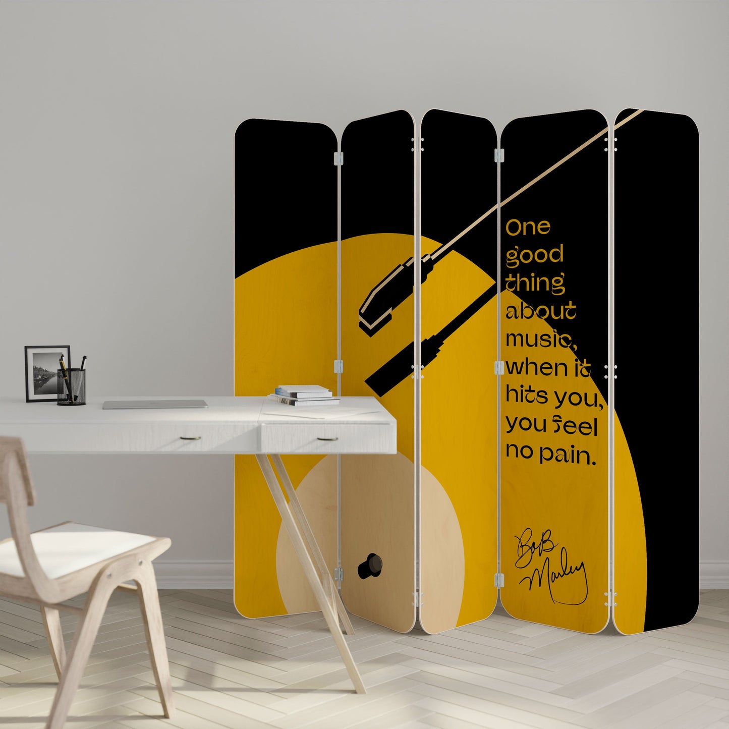 MUSIC - NO PAIN 5-Panel Plywood Room Divider