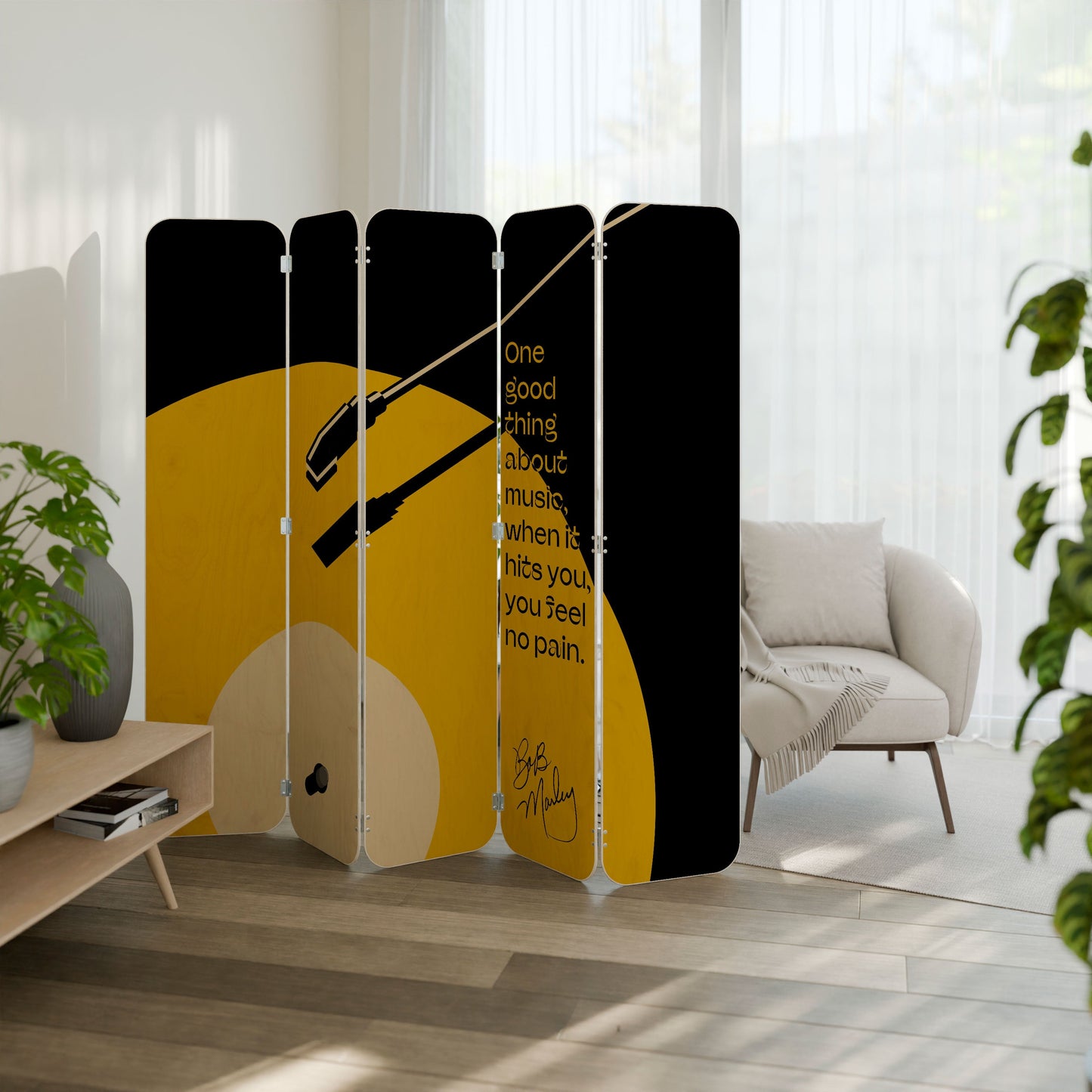 MUSIC - NO PAIN 5-Panel Plywood Room Divider