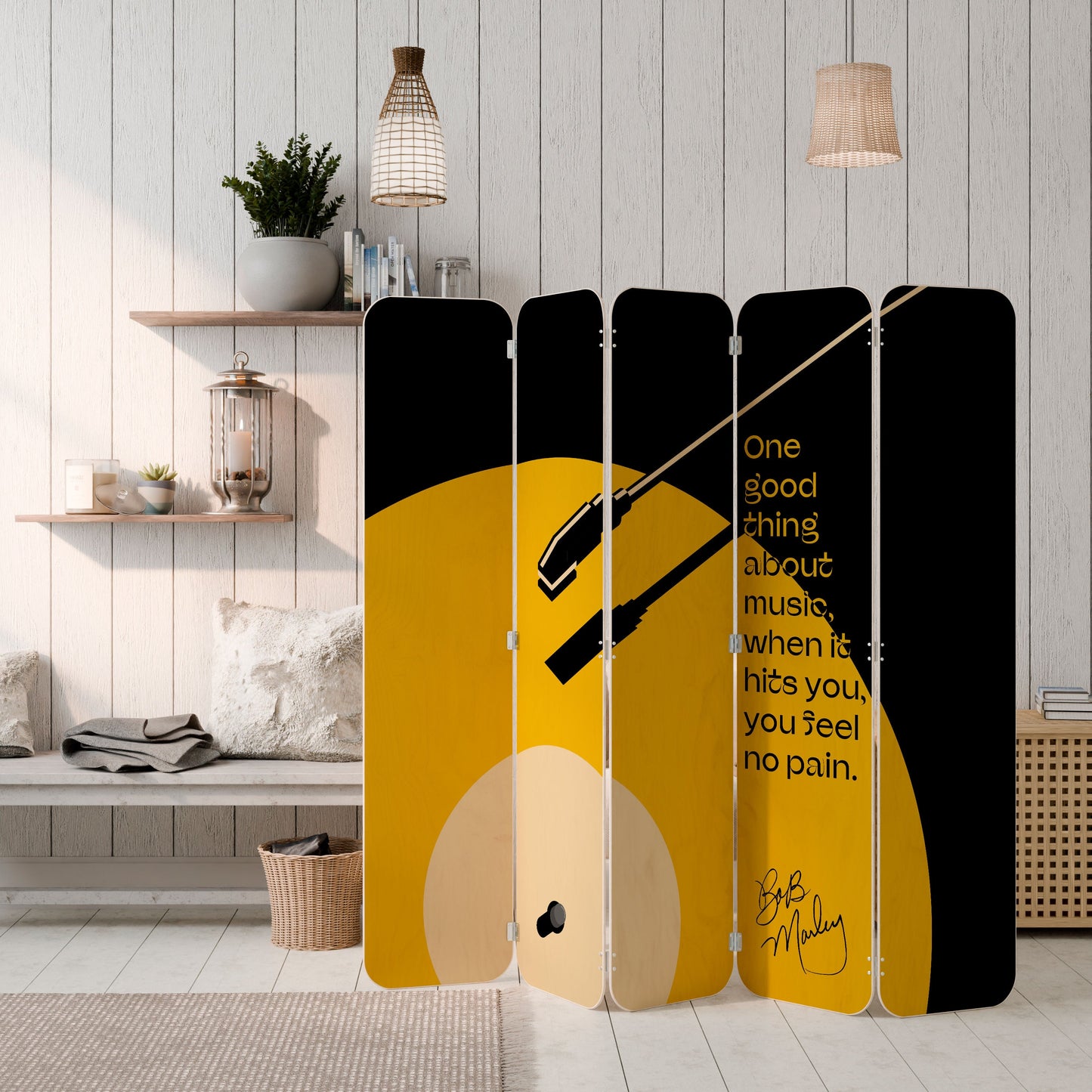 MUSIC - NO PAIN 5-Panel Plywood Room Divider