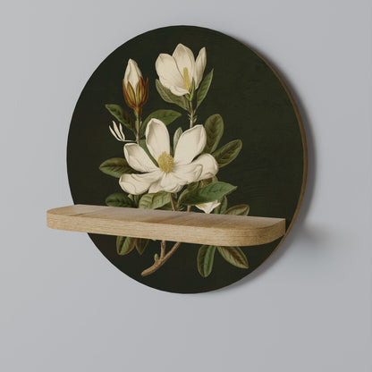 FLORAL NOIR Round Art Shelf In Oak Effect