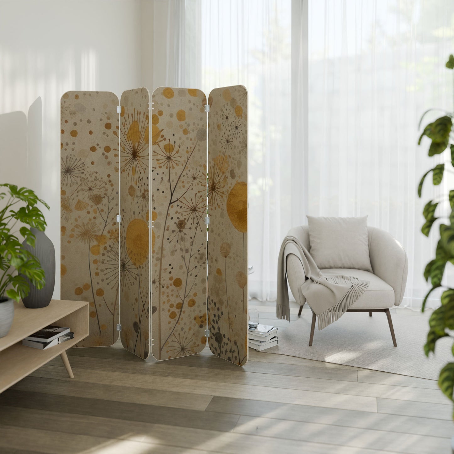 MORNING GLADE 4-Panel Plywood Room Divider