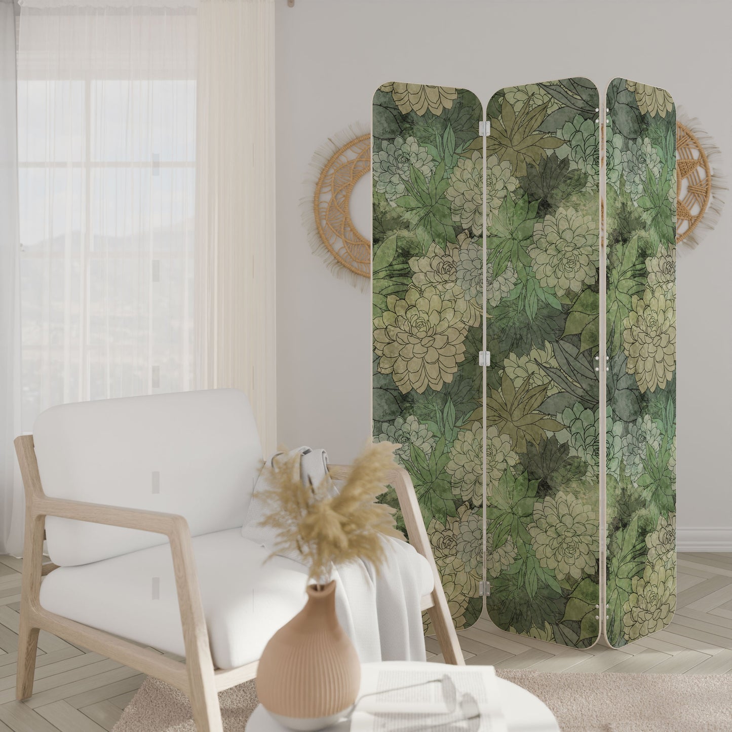 SUCCULENT CLUSTER 3-Panel Plywood Room Divider