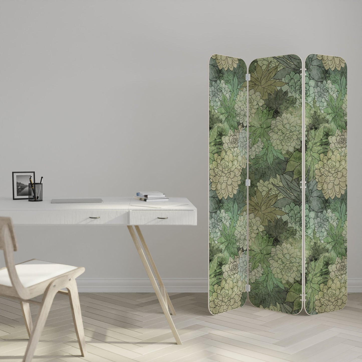 SUCCULENT CLUSTER 3-Panel Plywood Room Divider