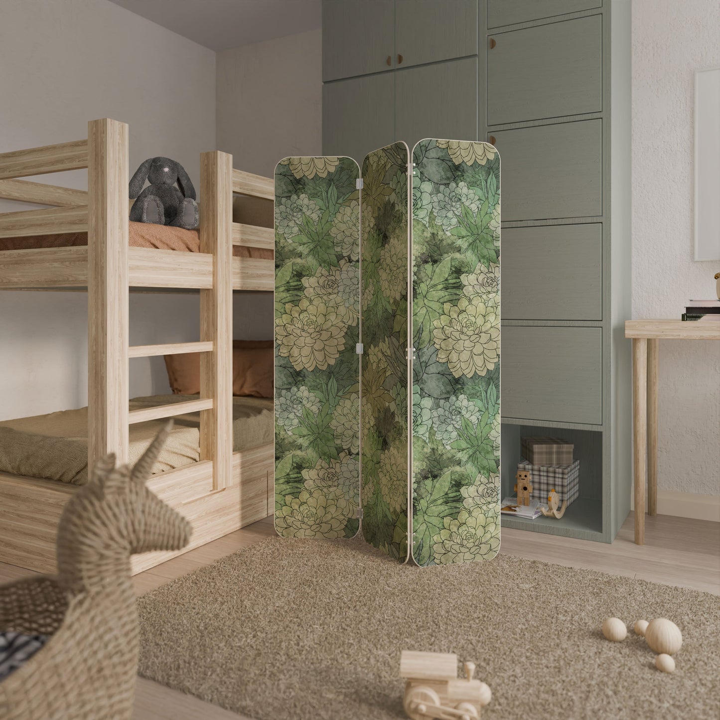 SUCCULENT CLUSTER 3-Panel Plywood Room Divider