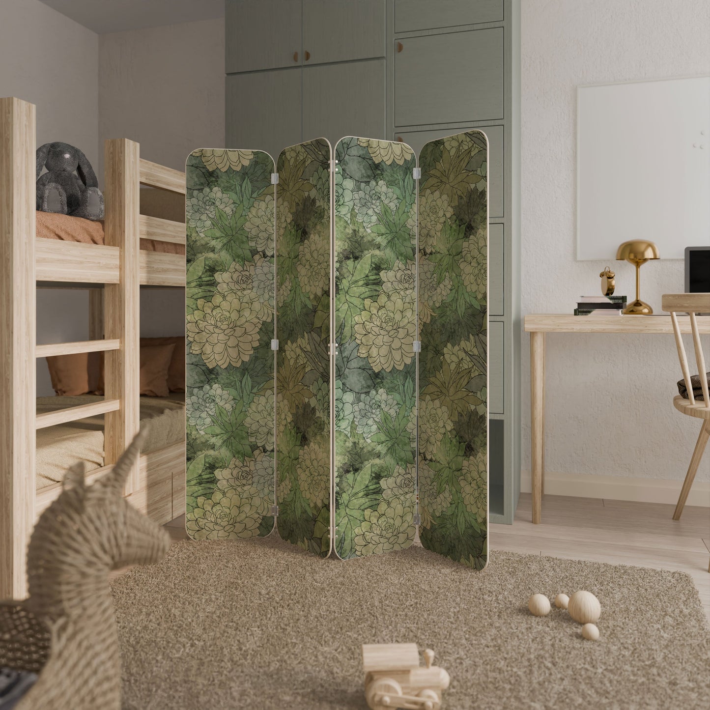 SUCCULENT CLUSTER 4-Panel Plywood Room Divider