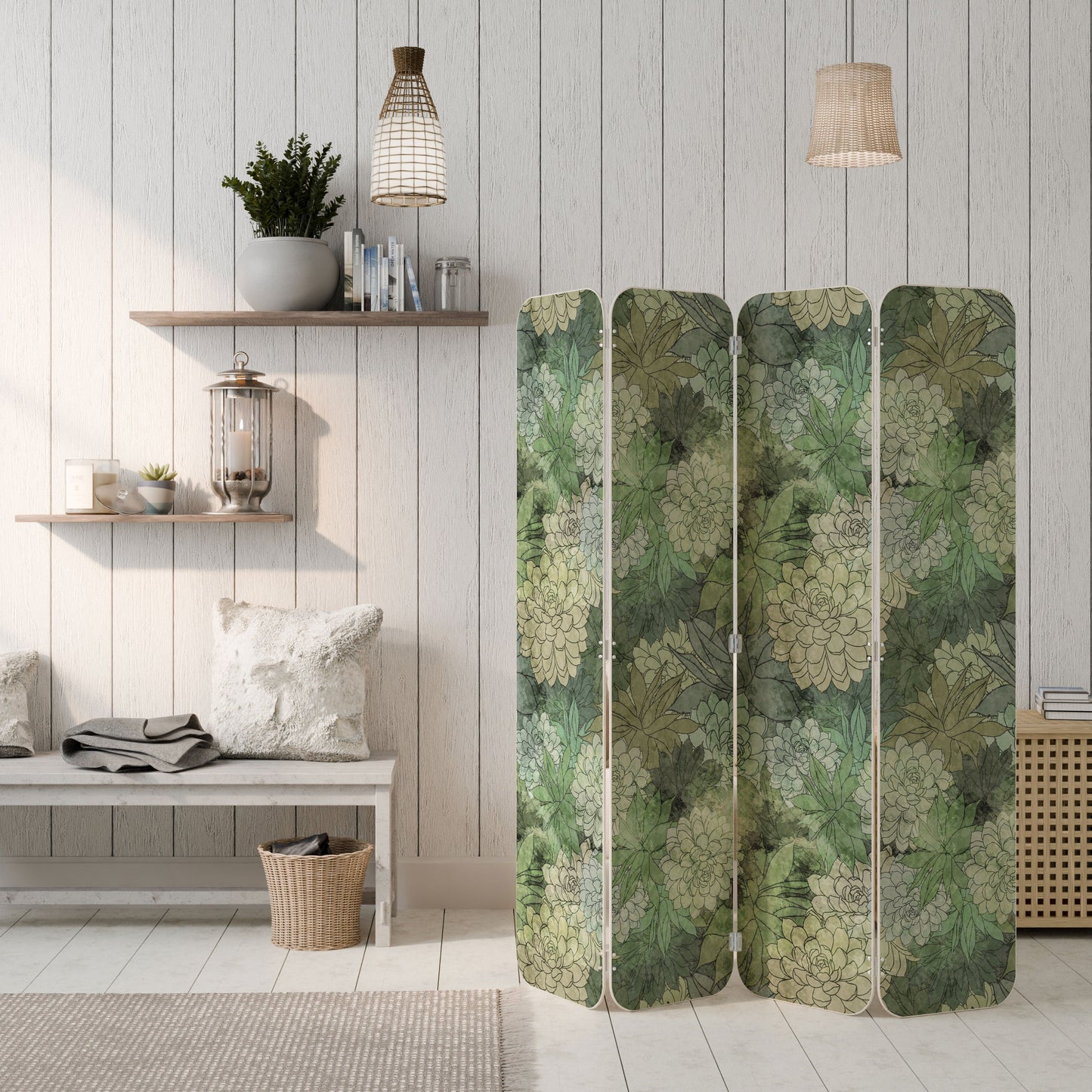 SUCCULENT CLUSTER 4-Panel Plywood Room Divider