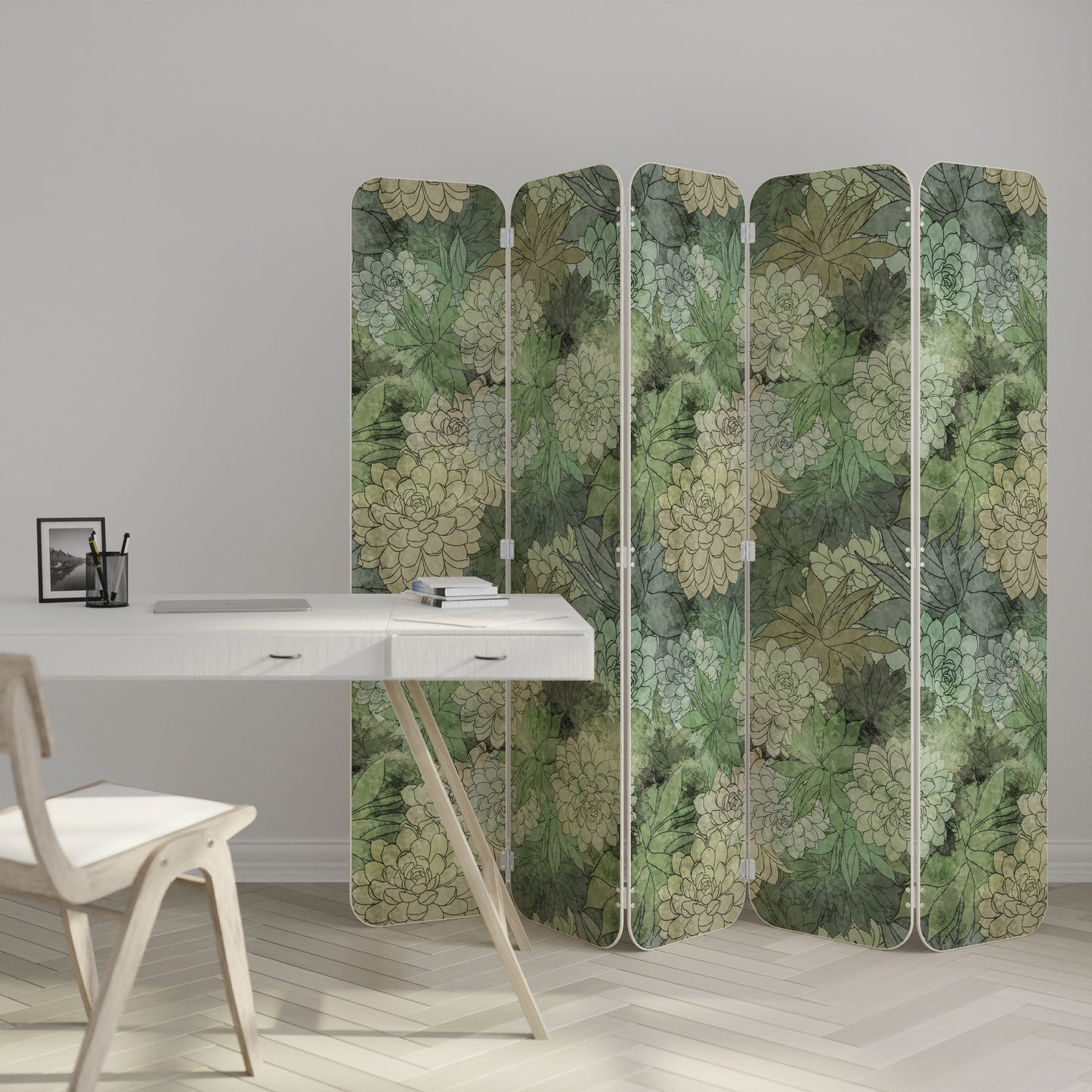 SUCCULENT CLUSTER 5-Panel Plywood Room Divider