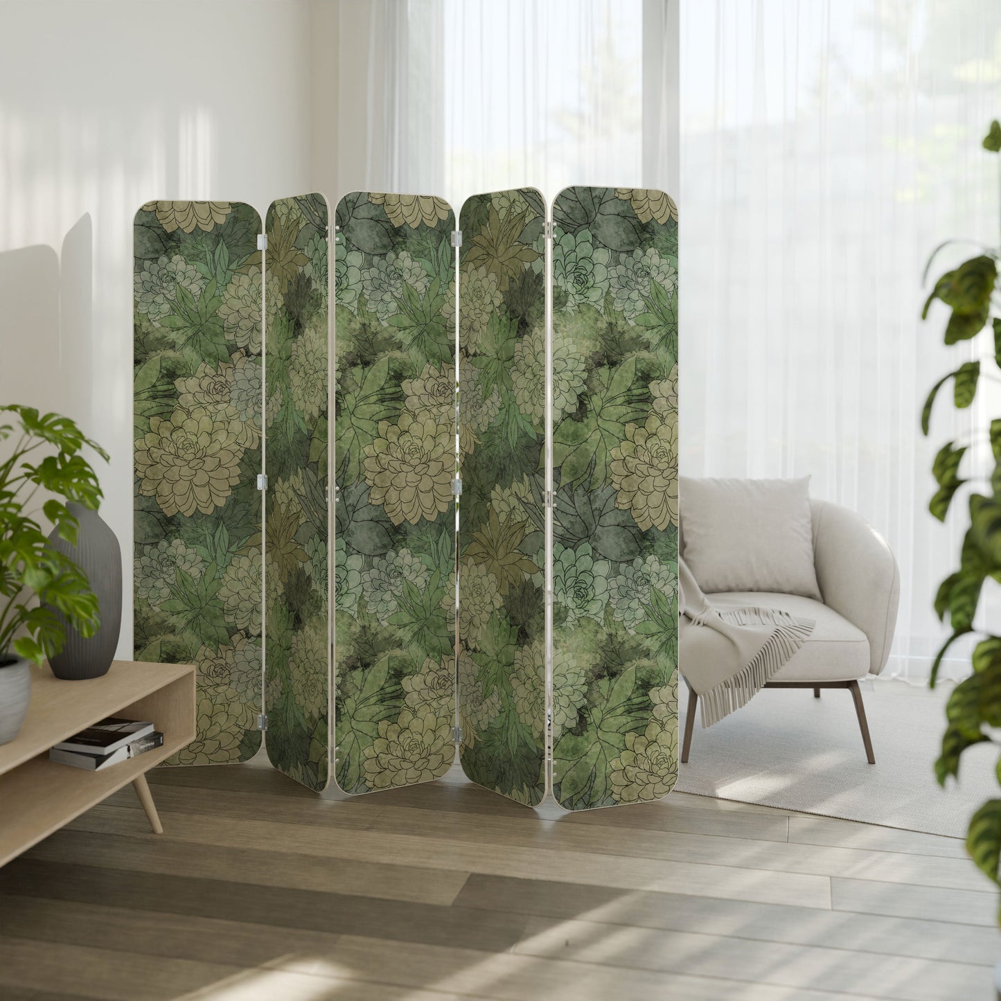 SUCCULENT CLUSTER 5-Panel Plywood Room Divider