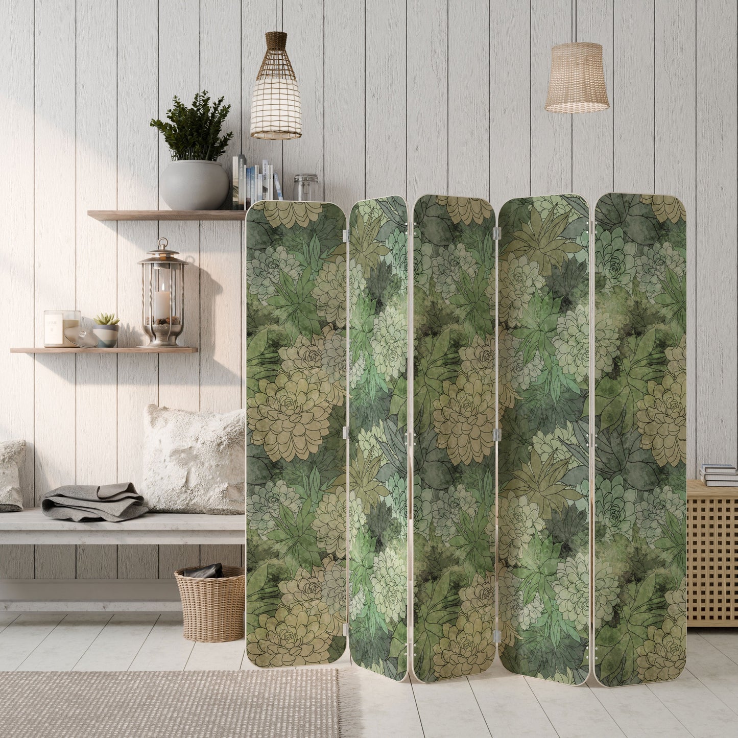 SUCCULENT CLUSTER 5-Panel Plywood Room Divider