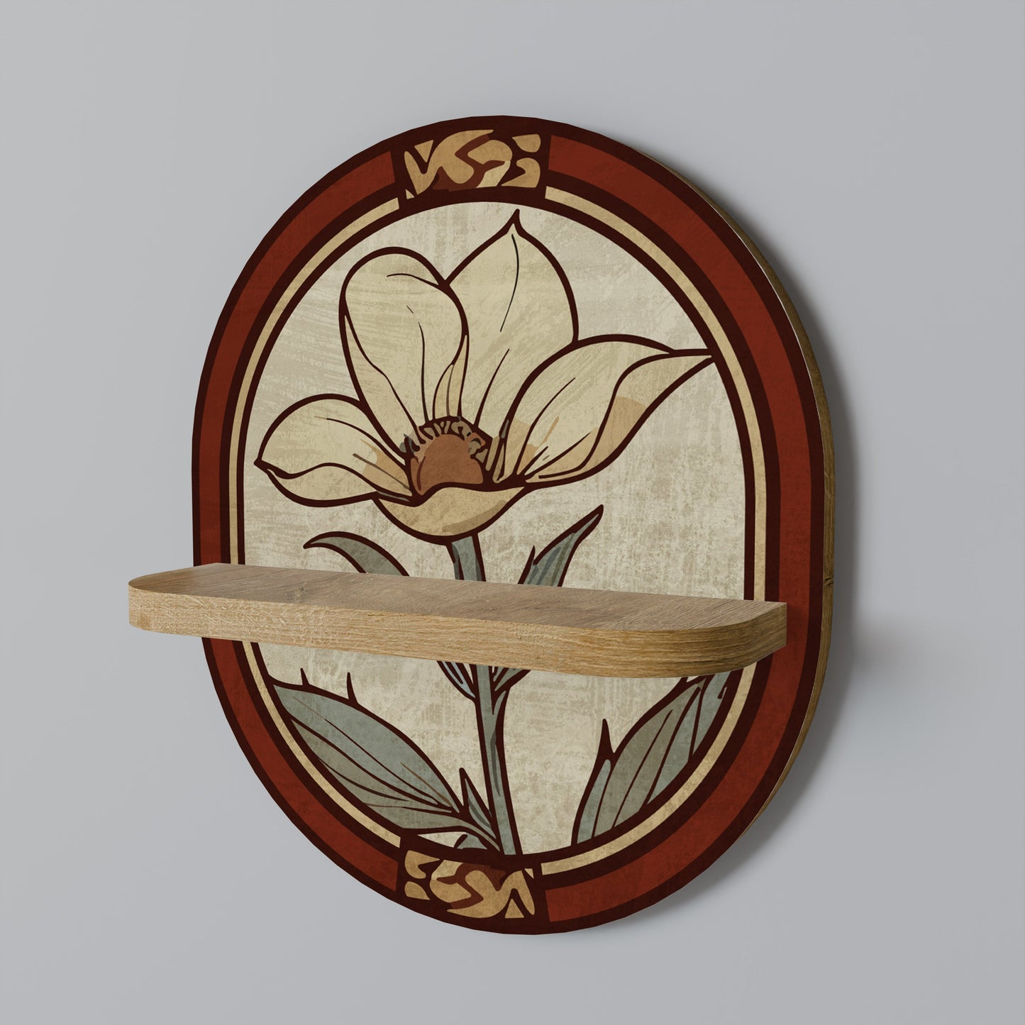 TIMELESS FLORA Oval Art Shelf In Oak Effect