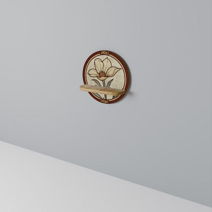 TIMELESS FLORA Round Art Shelf In Oak Effect