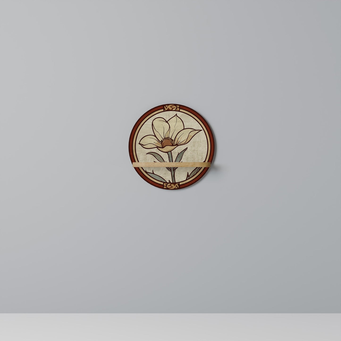 TIMELESS FLORA Round Art Shelf In Oak Effect