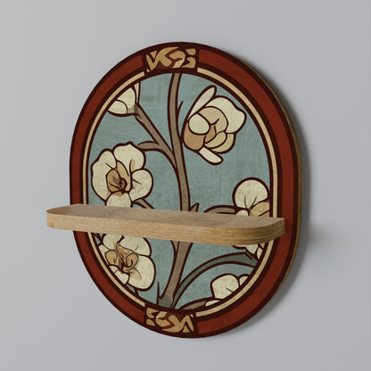 ORNATE PETALS Oval Art Shelf In Oak Effect