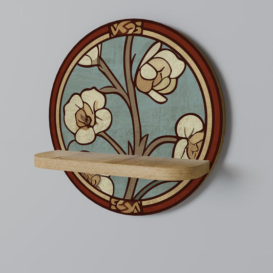 ORNATE PETALS Round Art Shelf In Oak Effect