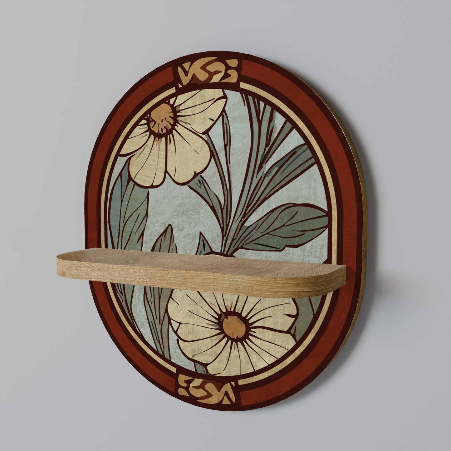 HERITAGE BLOSSOM Oval Art Shelf In Oak Effect