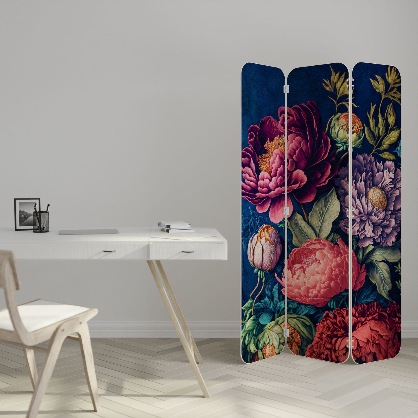 BLOOMING ELEGANCE 3-Panel Plywood Room Divider