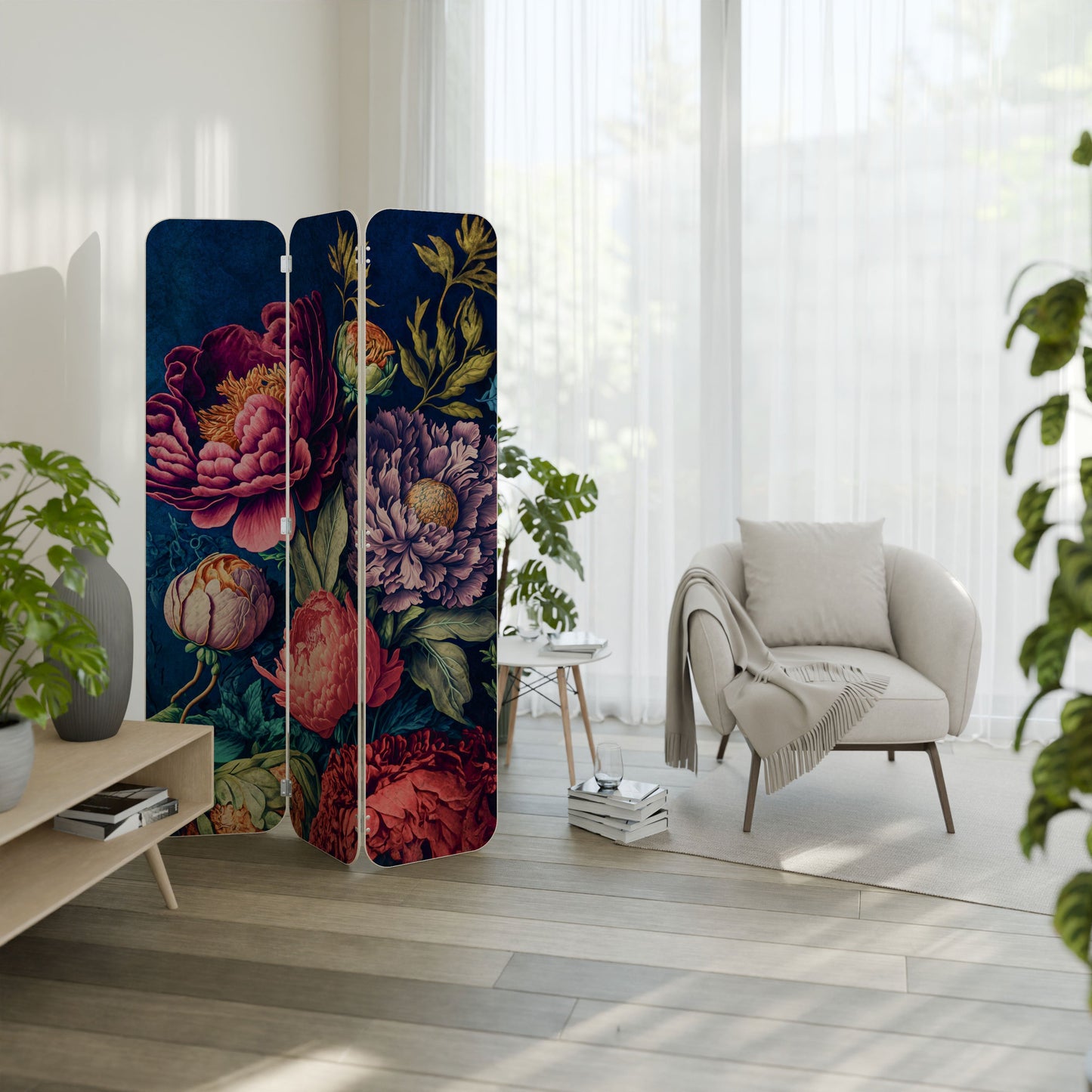 BLOOMING ELEGANCE 3-Panel Plywood Room Divider