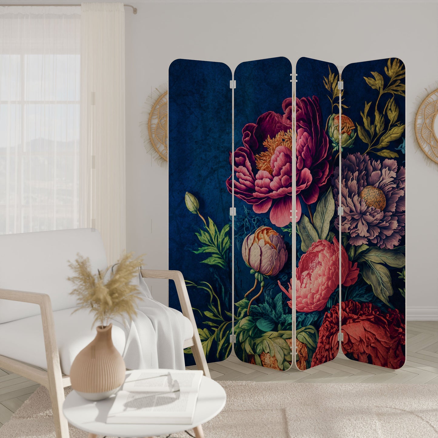 BLOOMING ELEGANCE 4-Panel Plywood Room Divider