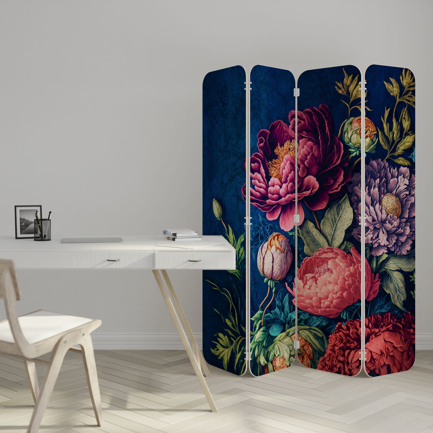 BLOOMING ELEGANCE 4-Panel Plywood Room Divider