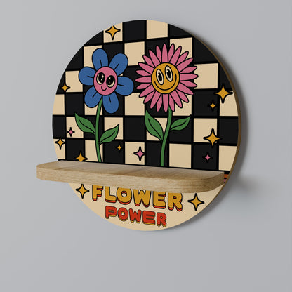 FLOWER POWER Round Art Shelf In Oak Effect