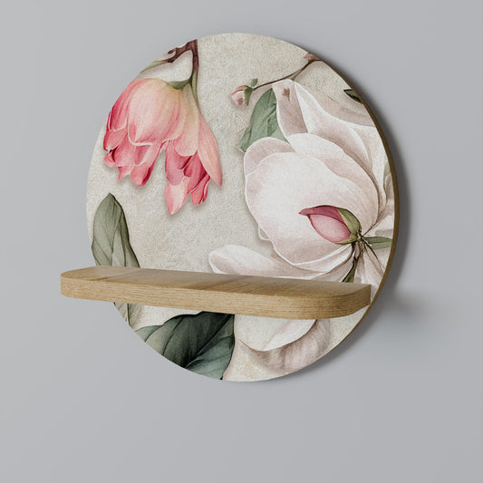 FLORAL GRACE Round Art Shelf In Oak Effect