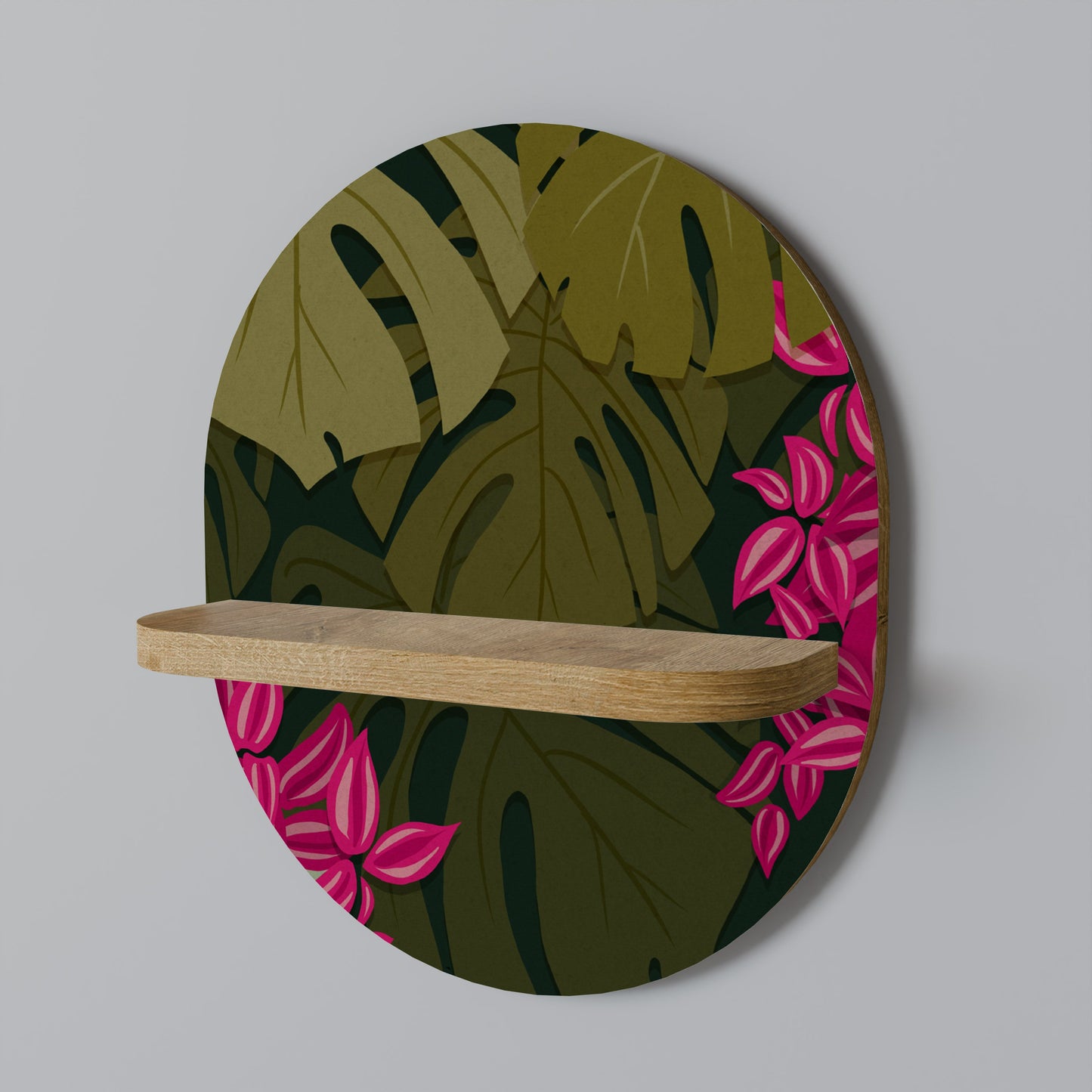 TROPICAL BEAUTY Oval Art Shelf In Oak Effect