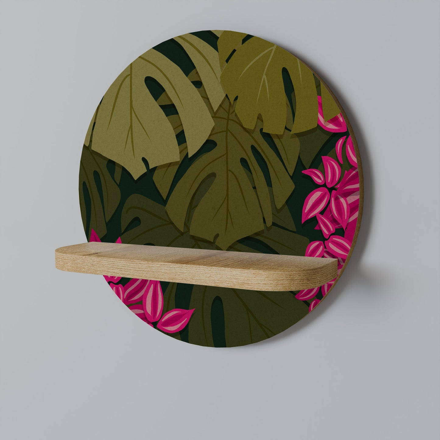 TROPICAL BEAUTY Round Art Shelf In Oak Effect